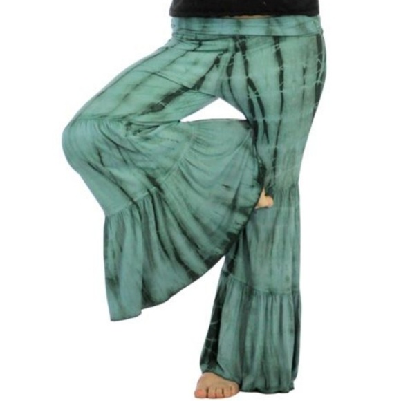 Blue Sky Pants - Blue Sky Green Tie Dye Hippy Pants